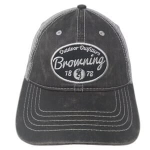 Browning Trucker Hat Gray White OS Snapback Mesh Back Outdoor Outfitters Patch